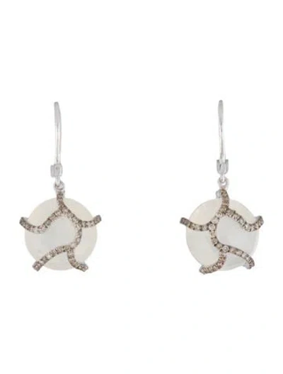 Pre-owned Suzanne Kalan 18k Moonstone & Diamond Wrapped Drop Earrings In Multi