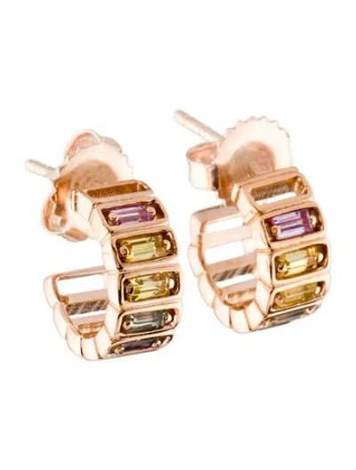 Pre-owned Suzanne Kalan 18k Multi Sapphire Inlay Mini Hoop Earrings