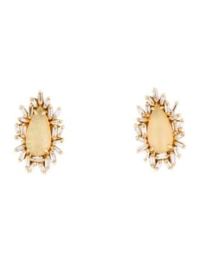 Pre-owned Suzanne Kalan 18k Opal & Diamond Sunburst Stud Earrings In Multi
