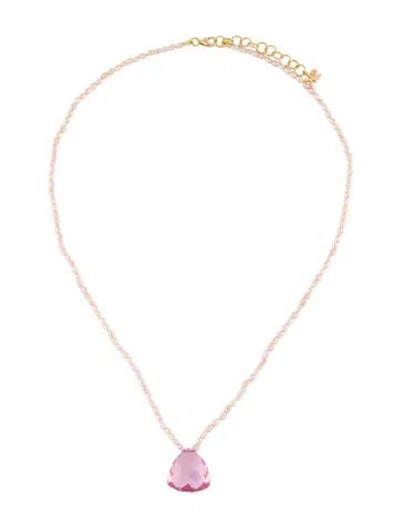 Pre-owned Suzanne Kalan 18k Pearl & Topaz Beaded Pendant Necklace, 16.5" In Multi