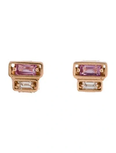 Pre-owned Suzanne Kalan 18k Pink Sapphire & Diamond Inlay Stud Earrings In Multi