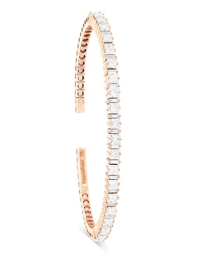 SUZANNE KALAN 18K ROSE GOLD DIAMOND PRINCESS CUT & BAGUETTE BANGLE BRACELET