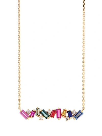 Suzanne Kalan 18k Rose Gold Frenzy Sapphire Bar Necklace In Pink