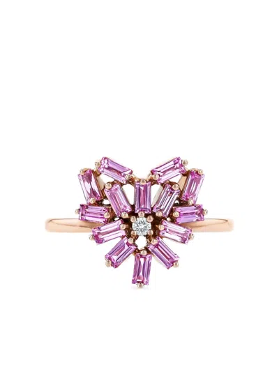 Suzanne Kalan 18k Rose Gold Heart Pink Sapphire And Diamond Ring