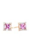 Suzanne Kalan 18k Rose Gold Square-shape Diamond And Sapphire Stud Earrings In Pink