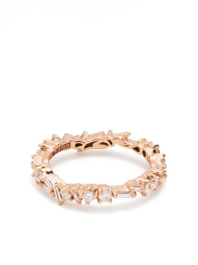 Suzanne Kalan 18k Rose Gold Thin Mix Diamond Ring In Silver