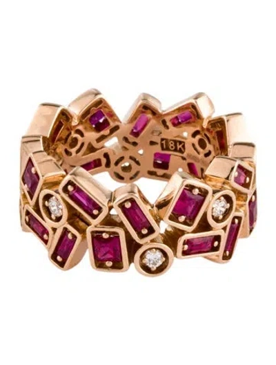 Pre-owned Suzanne Kalan 18k Ruby & Diamond Double Inlay Eternity Band In Multi