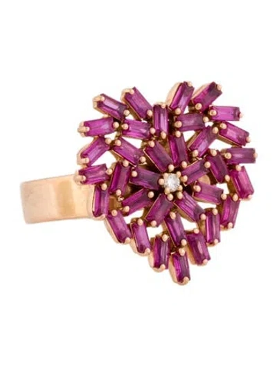 Pre-owned Suzanne Kalan 18k Ruby & Diamond Heart Cocktail Ring In Multi