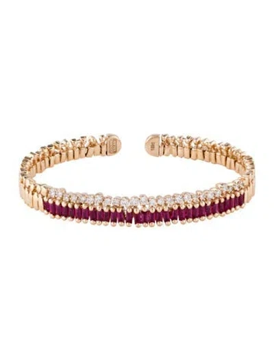 Pre-owned Suzanne Kalan 18k Ruby & Diamond Short Stack Cuff, 6" In Multi