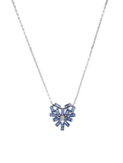 Pre-owned Suzanne Kalan 18k Sapphire & Diamond Fireworks Heart Pendant Necklace, 18" In Multi