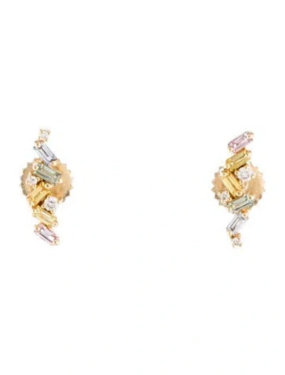 Pre-owned Suzanne Kalan 18k Sapphire & Diamond Frenzy Pastel Stud Earrings In Multi