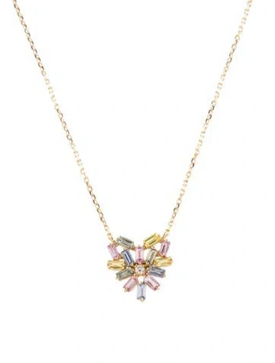 Pre-owned Suzanne Kalan 18k Sapphire & Diamond Heart Pendant Necklace, 18" In Multi