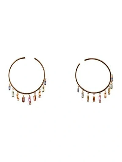 Pre-owned Suzanne Kalan 18k Sapphire & Diamond Hoop Earrings In Multi