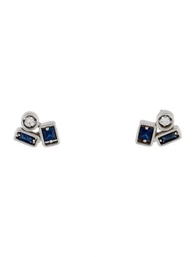 Pre-owned Suzanne Kalan 18k Sapphire & Diamond Inlay Mini Studs In Multi