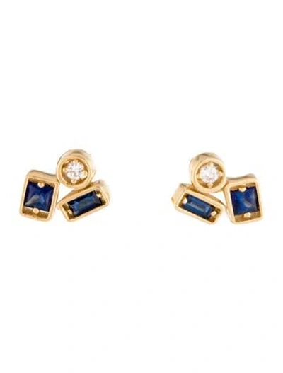 Pre-owned Suzanne Kalan 18k Sapphire & Diamond Inlay Mini Studs In Multi