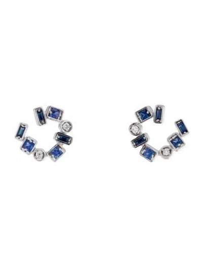 Pre-owned Suzanne Kalan 18k Sapphire & Diamond Stud Drop Earrings In Multi