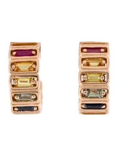 Pre-owned Suzanne Kalan 18k Sapphire & Ruby Huggie Earrings In Multi