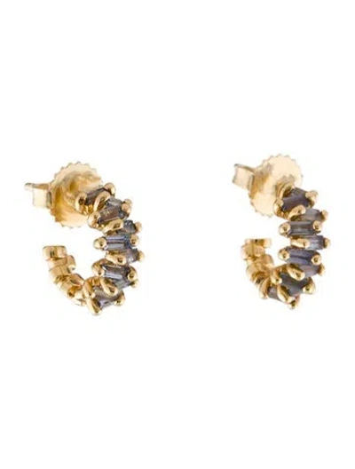 Pre-owned Suzanne Kalan 18k Sapphire Huggie Hoop Earrings In Multi