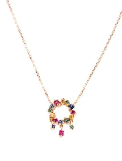 Pre-owned Suzanne Kalan 18k Sapphire Pendant Necklace, 18" In Multi