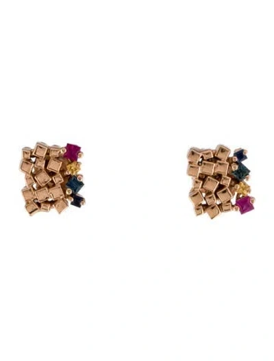Pre-owned Suzanne Kalan 18k Sapphire Rainbow Stud Earrings In Multi