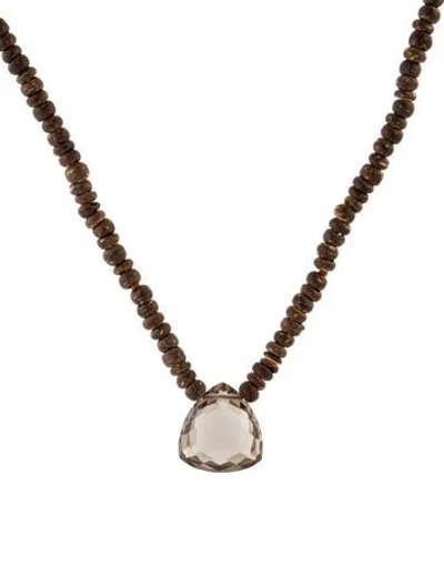 Pre-owned Suzanne Kalan 18k Smoky Quartz & Coconut Shell Pendant Necklace, 16.75" In Multi