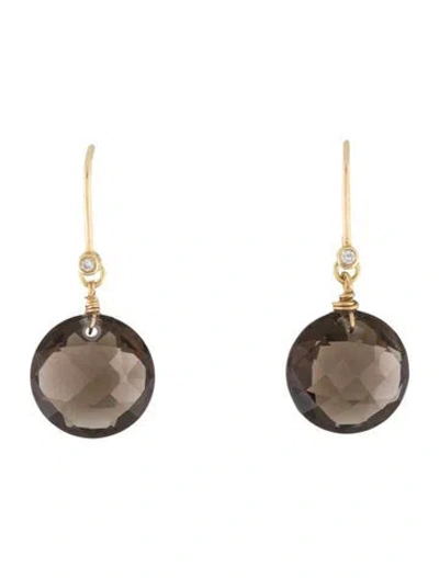 Pre-owned Suzanne Kalan 18k Smoky Quartz & Diamond Drop Earrings In Multi
