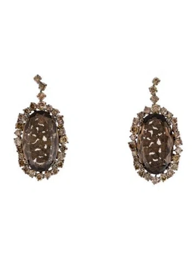 Pre-owned Suzanne Kalan 18k Smoky Quartz & Diamond Vitrine Drop Earrings In Multi