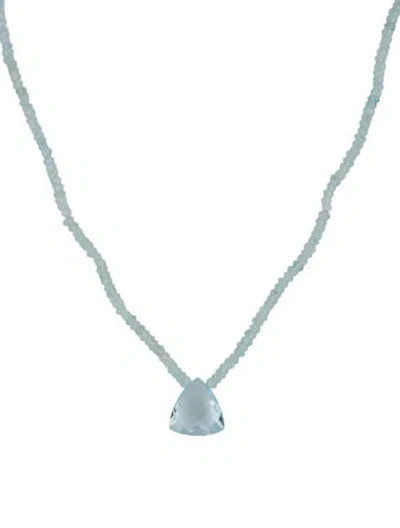 Pre-owned Suzanne Kalan 18k Topaz & Aquamarine Bead Strand Pendant Necklace, 16.5" In Multi