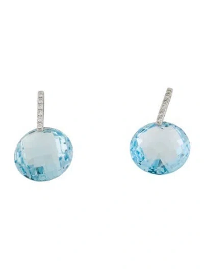 Pre-owned Suzanne Kalan 18k Topaz & Diamond Drop Earrings In Multi