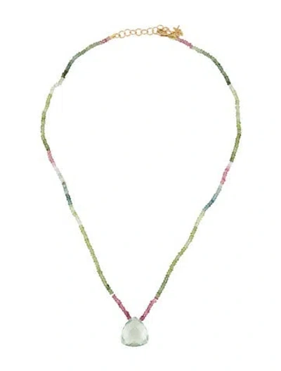 Pre-owned Suzanne Kalan 18k Topaz & Tourmaline Beaded Pendant Necklace, 16.5" In Multi