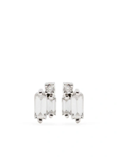 Suzanne Kalan 18k White Gold Bold Burst Diamond Studs Earrings In Silver