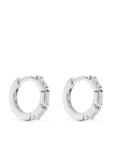 Suzanne Kalan 18k White Gold Bold Triple Diamond Huggies Hoop Earrings In Silver