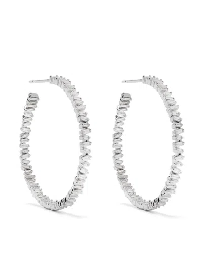 Suzanne Kalan 18k White Gold Classic Diamond Hoop Earrings In Silver