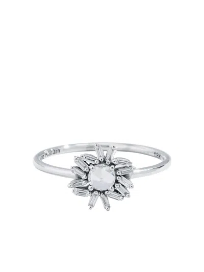 Suzanne Kalan 18k White Gold Diamond Flower Ring In Silver