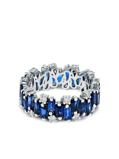 Suzanne Kalan 18k White Gold Sapphire And Diamonds Eternity Band Ring In Metallic