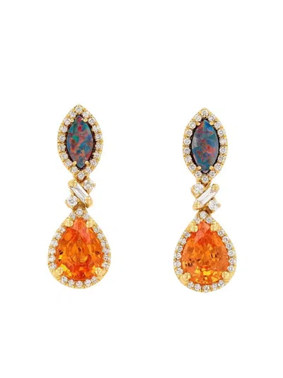 Suzanne Kalan 18k Yellow Gold Diamond Sapphire Opal Earrings In Brown