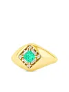 Suzanne Kalan 18k Yellow Gold Emerald And Diamond Signet Ring In Gold