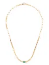 SUZANNE KALAN 18KT YELLOW GOLD BLOCK-CHAIN EMERALD BAGUETTE LINK NECKLACE