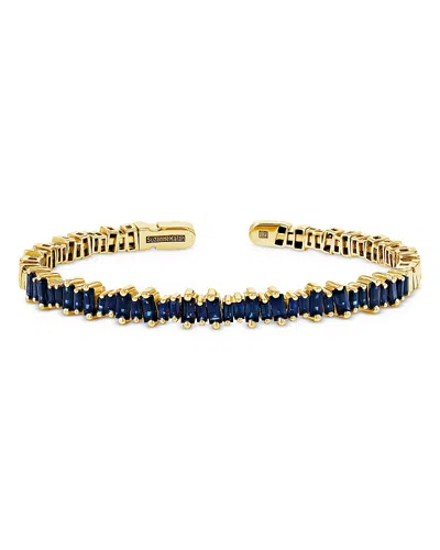 Suzanne Kalan 18k Yellow Gold Fireworks Blue Sapphire Cuff Bracelet In Blue/gold