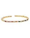 Suzanne Kalan 18k Yellow Gold Fireworks Rainbow Sapphire Baguette & Diamond Bangle Bracelet In Multi/gold
