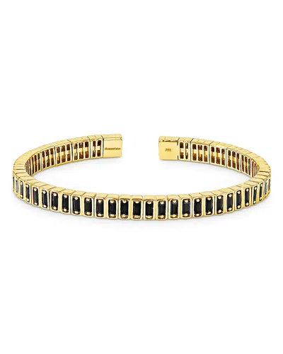 Suzanne Kalan 18k Yellow Gold Inlay Black Sapphire Cuff Bracelet In Black/yellow