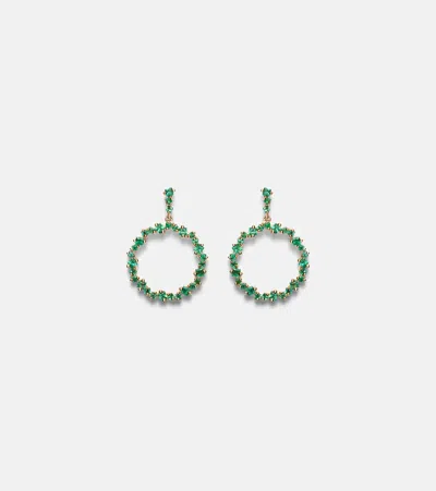 Suzanne Kalan 18kt Gold Drop Earrings With Emeralds In Green