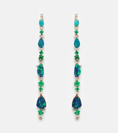 Suzanne Kalan 18kt Gold Drop Earrings With Gemstones In Green