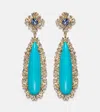 Suzanne Kalan 18kt Gold Drop Earrings With Sapphires, Diamonds And Turquoises In Blue