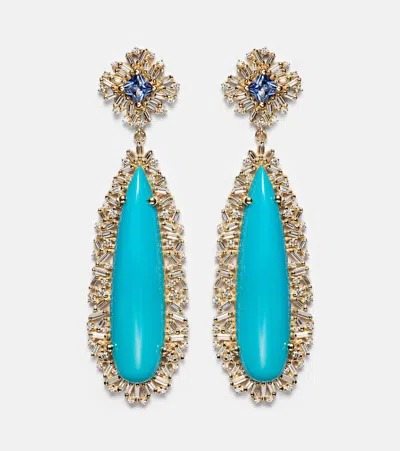 Suzanne Kalan 18kt Gold Drop Earrings With Sapphires, Diamonds And Turquoises