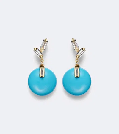 Suzanne Kalan 18kt Gold Drop Earrings With Turquoise And Diamonds In Blue
