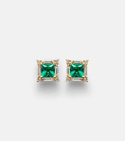 Suzanne Kalan 18kt Gold Earrings With Green Sapphires And Diamonds In Emerald/ Yg