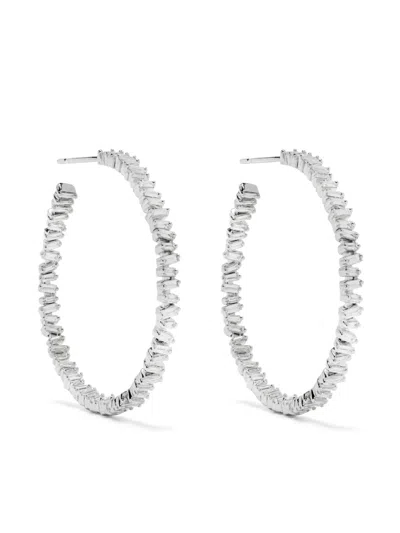 Suzanne Kalan 18kt Gold Fireworks Diamond Hoop Earrings In Silver