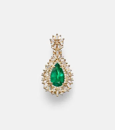 Suzanne Kalan 18kt Gold Pendant With Emerald And Diamonds In Green