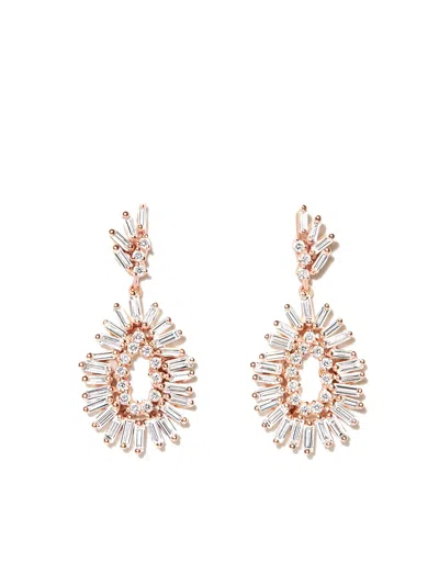 Suzanne Kalan 18kt Rose Gold Diamond Drop Earrings In Pink